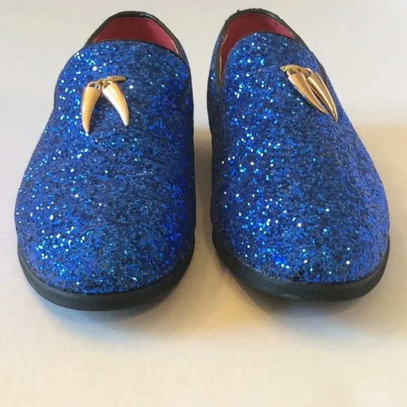💎 Blue Glitter Loafers Gold Tassels Size US8 Euro41 - Picture 3 of 11